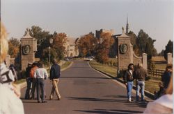 Photograph of Dead Poets Society film crew at Ford, Mount Berry, Georgia, 1987 October