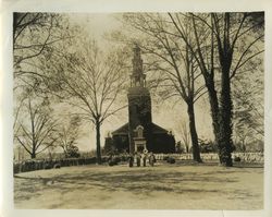 Photograph of a front view of an ivy-covered Mount Berry Chapel during a joint service, Mount Berry, Georgia, 19XX