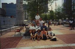 Photograph of campers building a human pyramid during Olympic Youth Camp, Atlanta, Georgia, 1996 July