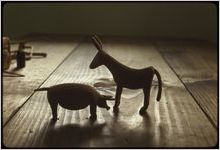 Woodcarving: Tommy Hobbs. Handcarved donkey and hog