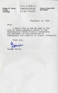 Letter from George Stroup to Doug Oldenburg, 1996
