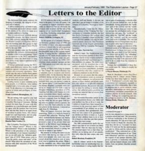 Letters to the Editor, Presbyterian Layman, 1999