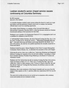 Lesbian student's senior chapel service causes controversy at Columbia Seminary, 1998