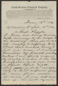 Telegram from Colonel W. B. Shelby to Brigadier General Daniel Ruggles - June 18, 1862