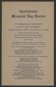 Program for the Confederate Memorial Day Service at Mount Hope Cemetery (Rochester, New York) - May 23, 1953