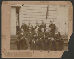 Group portrait of the 38th Georgia Regiment during reunion event