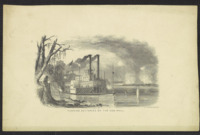 Engraving of the steamer Von Phul sailing past the Confederate batteries during the Vicksburg Campaign (October 1862 - July 1863)