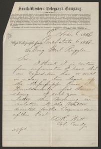 Telegram from Colonel Allen Rufus Witt to Brigadier General Daniel Ruggles - October 6, 1862