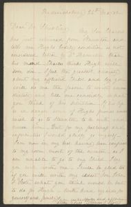 Letter from Frances S. Scott to W. F. Stribling (Fredericksburg, Virginia) inquiring about the health of her son Hugh - March 26, [no year]