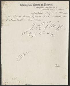 Pass signed by D. E. Twiggs and issued to George W. Ford (New Orleans, Louisiana) (photocopy)