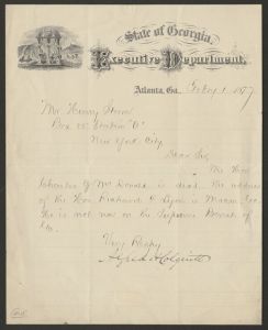 Letter from Alfred Holt Colquitt (Atlanta, Georgia) to Henry Storm (New York City) - February 1, 1877