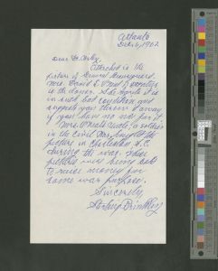 Letter to Dr. Bell Wiley regarding the provenance of the hand-tinted photograph of Confederate general Pierre Gustave Toutant-Beauregard