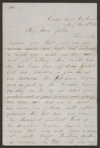 Letter from Harrison A. Shuler (Camp near Richmond, Virginia) to "My Dearest Father". Harrison A. Shuler served in Company D of the 3rd South Carolina Battalion - August 21, 1862