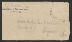 Letter from F. J. Inzer (Confederate Solders' Home, Atlanta, Georgia) to his daughter, Beckey Lou Wooten (Smyrna, Georgia). Inzer was a former member of Company I of the 28th Georgia Heavy Artillery Battalion - March 4, 1931
