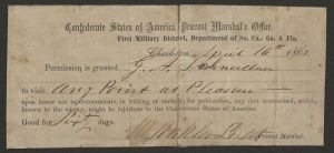 Military Pass issued to Gustavus A. Schneidan from the Provost Marshal's Office in New Orleans, Louisiana