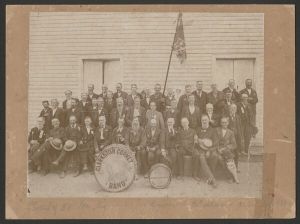 Group portrait of the 38th Georgia Regiment during reunion event