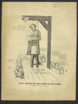 Jeff Davis on His Own Platform. Jefferson Davis is draped in a Confederate flag and is about to be hanged from a gallows, the trap door of which is labeled "Secession Trap." Other Southern leaders await their turn with nooses around their necks.