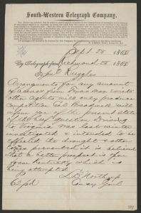 Telegram from Lucius Bellinger Northrop to Brigadier General Daniel Ruggles - September 28, 1862