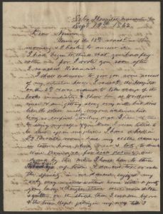 Letter from Edwin L. Tillinghast (Manchester Hospital, Virginia) to his sister, Cornelia E. Tillinghast (Gillisonville, South Carolina). Edwin served in the 3rd South Carolina Cavalry -  September 19, 1862