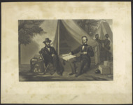 The Council of War. Union General Ulysses S. Grant seated with Union General William T. Sherman outside of tent