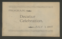 Program for the "Decatur Celebration, July 3, 1897" held in Decatur, Illinois. Events included bicycle races and track and field races
