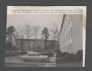 School of Medicine - Exterior view of Emory University Hospital with the Emory Park Apartments to the right