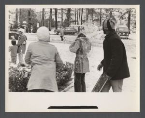 Students, groups, 1970s - Student being hit with snow