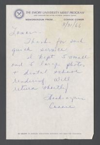School of Dentistry, 1960s - Memo from Connie Comer