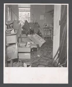 Emory television's first broadcast, 1957 - Storage room for cables and lights