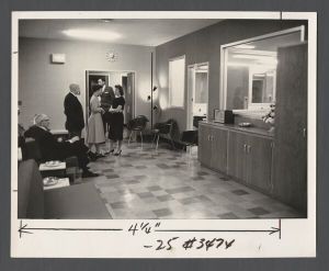 Psychology Department - Head Nurse Mary Lou Lyon speaking with nurse Janice Lefler talk in ward's living room
