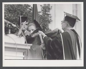 Commencement, 1970s - Student being hooded