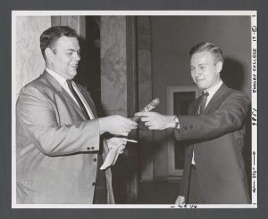 Faculty and staff, groups - Tom Zaucha from Pittsburg, PA, presents an award to Glenn Pelham for Emory's hospitality