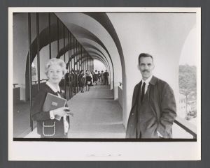 Students, groups, 1970s - People standing on balcony of the top floor of the Robert W. Woodruff Library