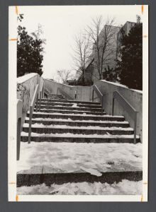 Unusual weather on campus - Steps covered in ice