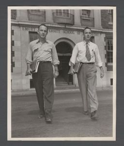 School of Dentistry, 1940s - Ray McCullough and Louis McCullough in front of the School of Dentistry building