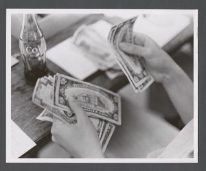 Students, groups, 1960s - Counting money at registration