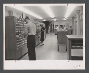 Library Special Collections - Students check card catalog