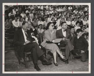 Inter-fraternity and sorority activities - Emory president Goodrich C. White, Dean Herbert Rece, Dean Judson C. Ward, and "Mrs. White" judge an Alpha Tau Omega competition