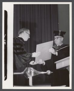 Commencement, 1970s - Handing over an award