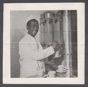 Faculty and staff, unidentified individuals - Cafeteria employee Richard Gaither making coffee
