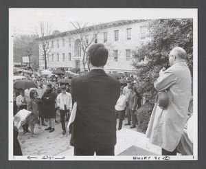 Martin Luther King Jr. memorial, 1968 - Speakers and students on the quad