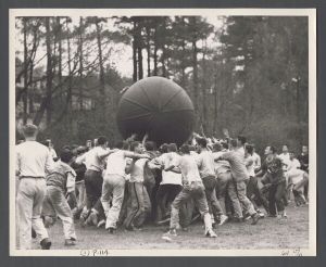 Pushball - Group of students underneath the ball