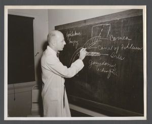 School of Medicine/Grady Clay Clinic - Professor teaching ophthalmic surgery concepts at chalkboard