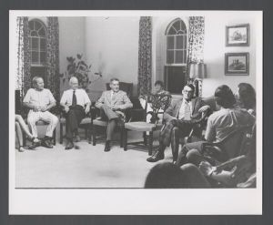 Faculty and staff, groups - Emory president Sanford Atwood listening to others during a meeting