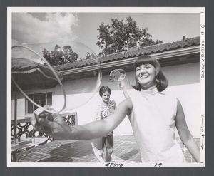 Residential life - Female students blowing bubbles