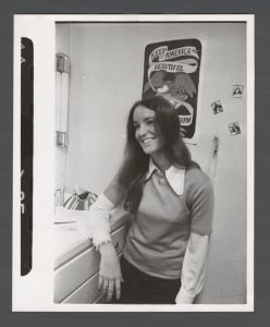Students, groups, 1970s - Student in dorm bathroom