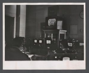 Emory television's first broadcast, 1957 - Control room set up in X-ray department