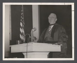 Convocation for Dean Rusk, 1961 - Professor at podium