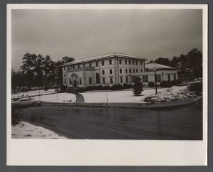 Unusual weather on campus - Alumni Memorial building after snowfall