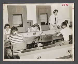 Romance Languages - Students learning at the Foreign Language Laboratory in the Physics building
